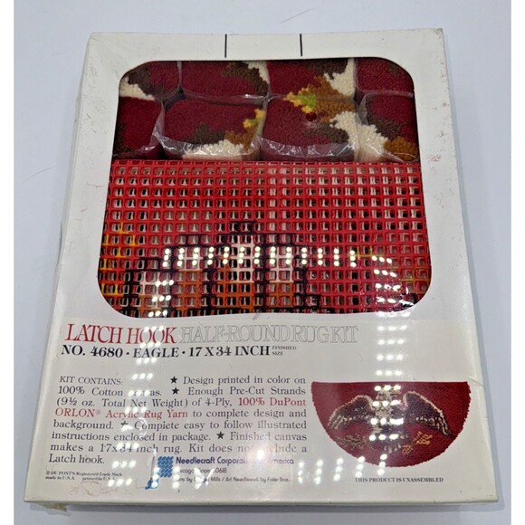 Vintage "Eagle Patriotic" Rug Latch Hooking Kit Half Round 17"X34" #4680 NEW - Picture 6 of 12